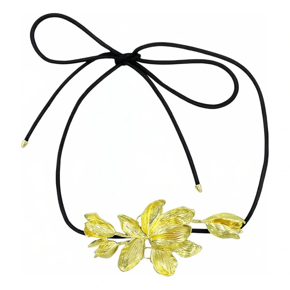 New! Gold Flower Leather Statement Cord Belt